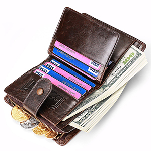 Genuine Leather Bifold Wallet RFID Blocking Men's Wallet with Change coin pocket (WW116-S)